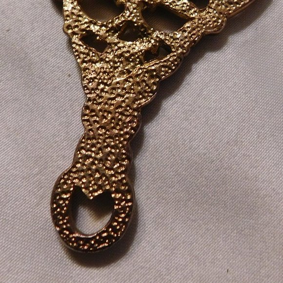 Vintage Gold Tone Small Hand Mirror with Rhinestones - Picture 3 of 8
